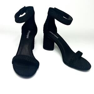 Jeffrey Campbell Open Toe Black Suede Snake Block Heels